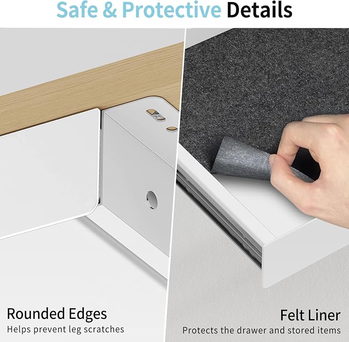 Under Desk Drawer,20.1 inch Carbon Steel Slide-Out Under Table Storage Organizer With Full Extension Ball-Bearing Slides,Undermount Drawer For Standing Desk & Home Office,White