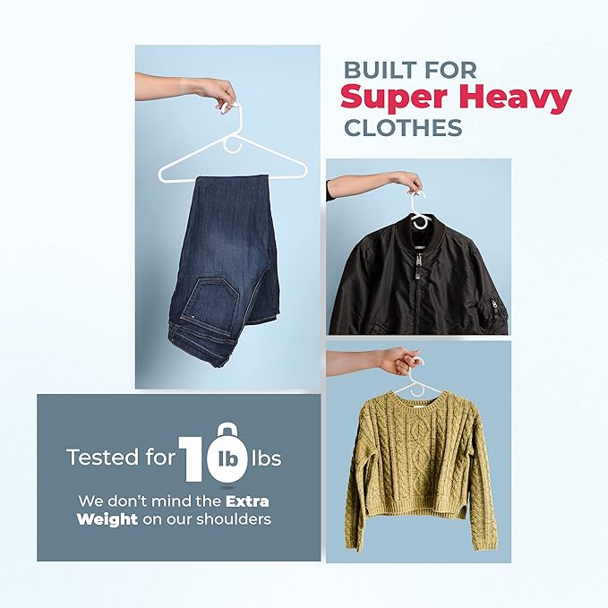 Heavy Duty Clothes Hangers 100+ Pack (324 Count) – Made in the USA – 8lb Capacity Plastic Hangers for Adult Clothing – Durable for Pants, Coats, Jackets, or Jeans – White & Blue