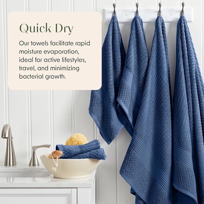 Springtree Home 100% Cotton Bath Towel Set | 4-Pack | Textured | Navy | Absorbent & Quick-Dry Bathroom Towels | Textured and Durable Cotton Towels for Bathroom | OEKO-TEX | Krista Collection