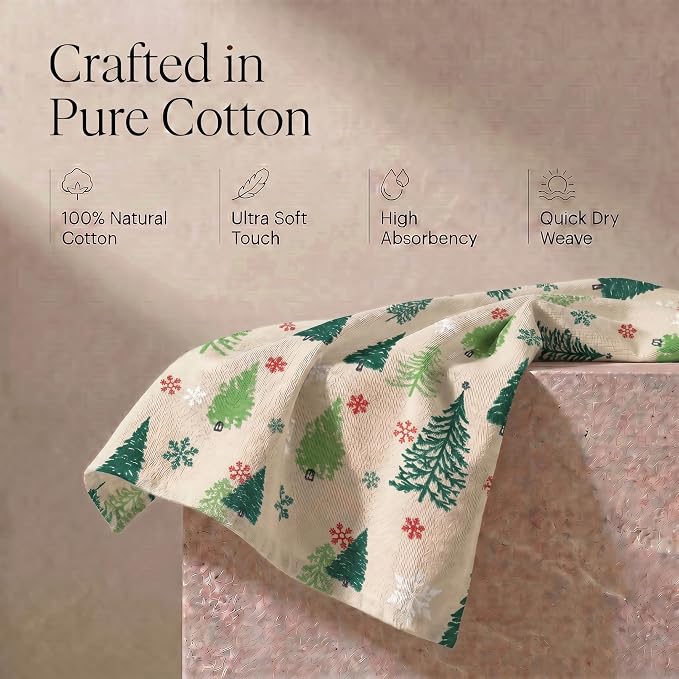 Urban Villa Kitchen Towels Christmas Green Trees Print Premium Quality,100% Cotton Dish Towels Mitered Corners Ultra Soft (Size: 20X30 Inch) Highly Absorbent Bar Towels & Tea Towels - (Set of 6)