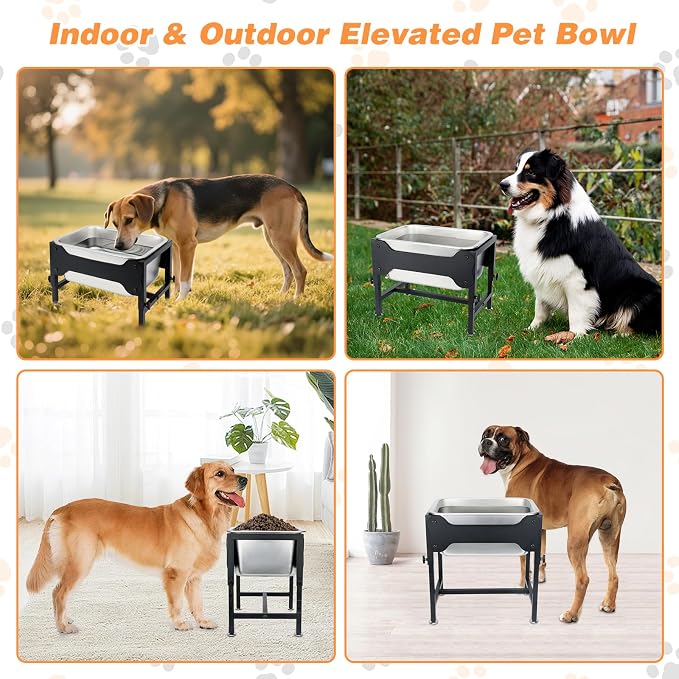 3 Gallon Elevated Dog Water Bowl, Raised Stand for Large Dogs | 4 Adjustable Heights, 9.65-15.16 in Stand, 3 Gallon Bowl, 14 x 10.6 x 5.9 in Size, Indoor Outdoor Use, Easy to Clean