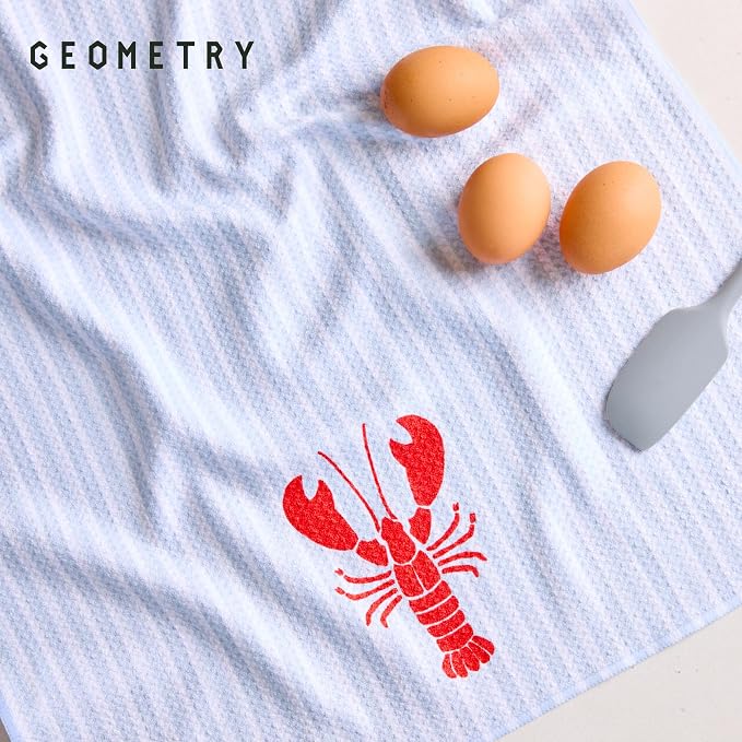 GEOMETRY Tea Towels – Spring & Summer Collection – Quick-Dry, Ultra-Absorbent, Reusable Microfiber Kitchen Towels for Drying & Cleaning - Lobster Bay - 2 Pack