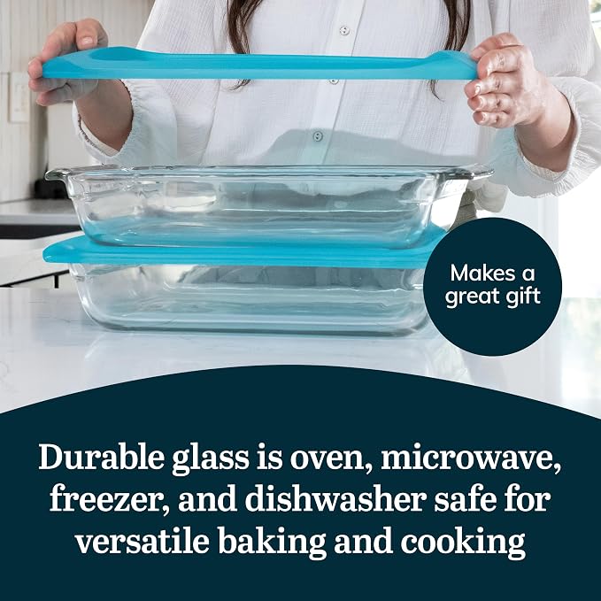 Libbey Baker’s Premium 2 Piece Glass Baking Dish Set, Stackable Casserole Dish with Lid Set, Baking Glassware for Casseroles, Lasagna, Brownies, Cakes