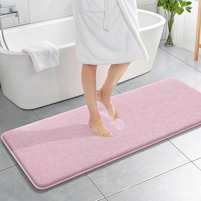OLANLY Memory Foam Bathroom Runner Rugs 59x20, Long Bath Mats, Dusty Rose | Soft Quick Dry Bath Mats, Non-Slip, Absorbent Machine Washable Mat for Bathroom Floor, Tub and Shower, Home Decor Accessories