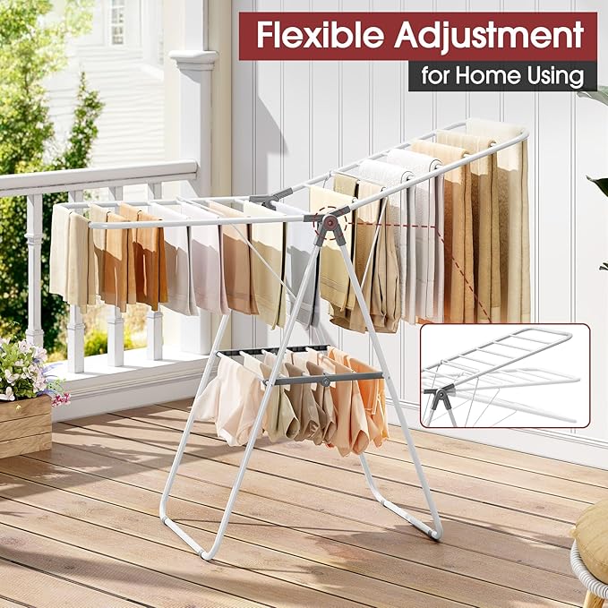 APEXCHASER Foldable Clothes Drying Rack, Adjustable Gullwings Space-Saving Laundry Drying Rack, Indoor Outdoor Use for Laundry Room Balcony Patio, Grey