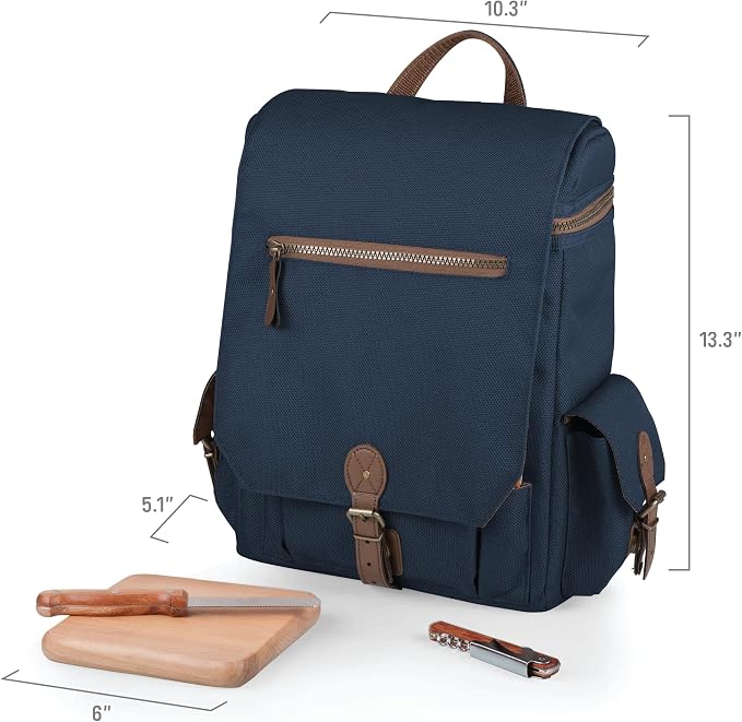 LEGACY - a Picnic Time brand Moreno 3-Bottle Wine & Cheese Tote, Padded Wine Carry Tote Bag with Handle and Adjustable Shoulder Strap, (Navy Blue)