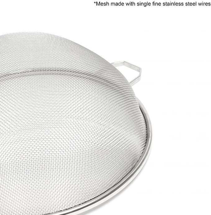 TrueCraftware- 10-Inch Single Fine Mesh Strainer Stainless Steel 10-3/4" Handle Length Wooden Handle- Kitchen Utensil Food Strainer Skimmer Spoon for Cooking Sieve Sifters Rice Pasta Fruits Vegetable