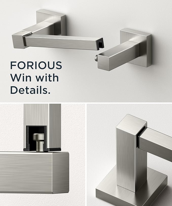 FORIOUS Toilet Paper Holder Wall Mount, Stainless Steel Rustproof Double Post Pivoting Tissue Roll Holder for Bathroom, Commercial Toilet Paper Dispenser (Brushed Nickel, Square)