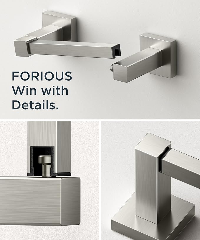 FORIOUS Toilet Paper Holder Wall Mount, Stainless Steel Rustproof Double Post Pivoting Tissue Roll Holder for Bathroom, Commercial Toilet Paper Dispenser (Stainless Steel, Square 2 Pack)