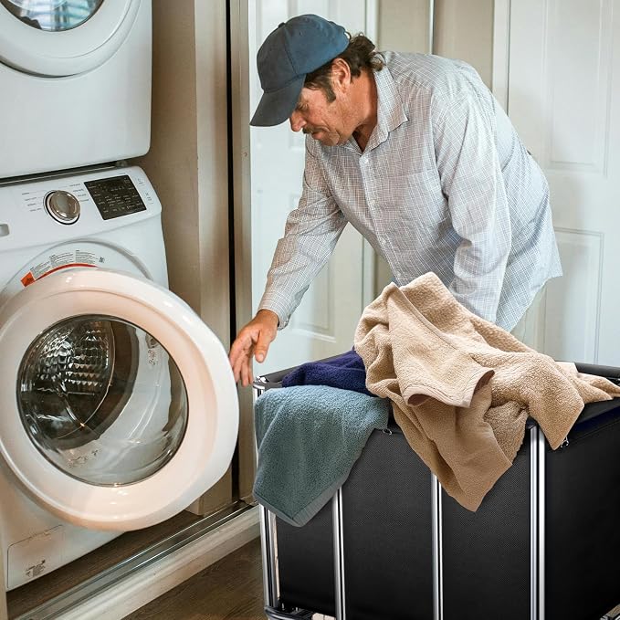 Commercial Laundry Cart with Wheels, 400L Large Rolling Laundry Cart with Steel Frame and Oxford Cloth, Heavy Duty Industrial Laundry Cart for Home,Hotel,Laundry Room, 441 lbs Load (Black-10)