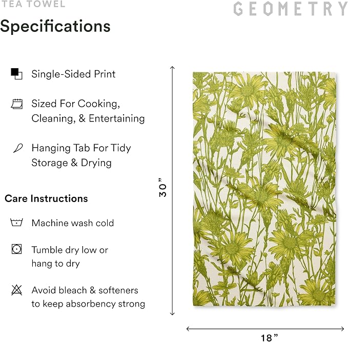 GEOMETRY Tea Towels – Spring & Summer Collection – Quick-Dry, Ultra-Absorbent, Reusable Microfiber Kitchen Towels for Drying & Cleaning - Golden Botanica - 1 Pack
