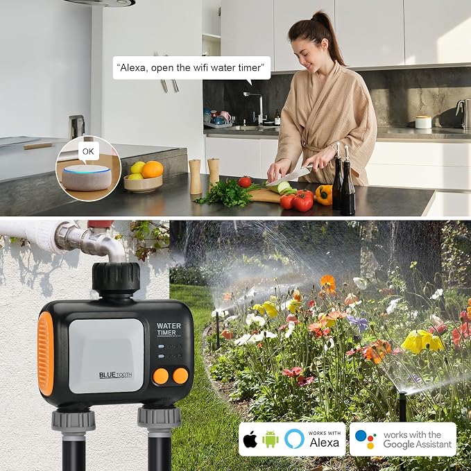 Smart WiFi Water Timer for Garden Hose - 2 Zone Sprinkler Timer with WiFi Hub - Hose Timers for Watering with Rain Delay - Irrigation Sprinkler Controller for Garden Lawns - Works with Alexa