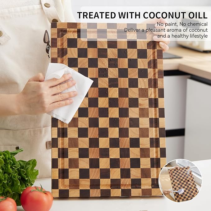 Acacia Wood Cutting Board (17x11x1.2'') Inch, Butcher Block for Kitchen, Premium Acacia Cutting Board with Juice Groove, End Grain Made of Sustainable Acacia Wood
