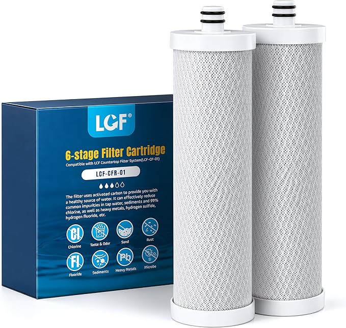 LCF Replacement Filter, Compatible with LCF-CF-01, Waterdrop Filter Replacement for WD-CTF-01 & WD-CTF-02 Systems, Replaces WD-CFF-01, 6-Stage, 𝐒𝐢𝐥𝐯𝐞𝐫 𝐈𝐨𝐧𝐬 Enhanced, 16,000 Gallons, 2-Pack