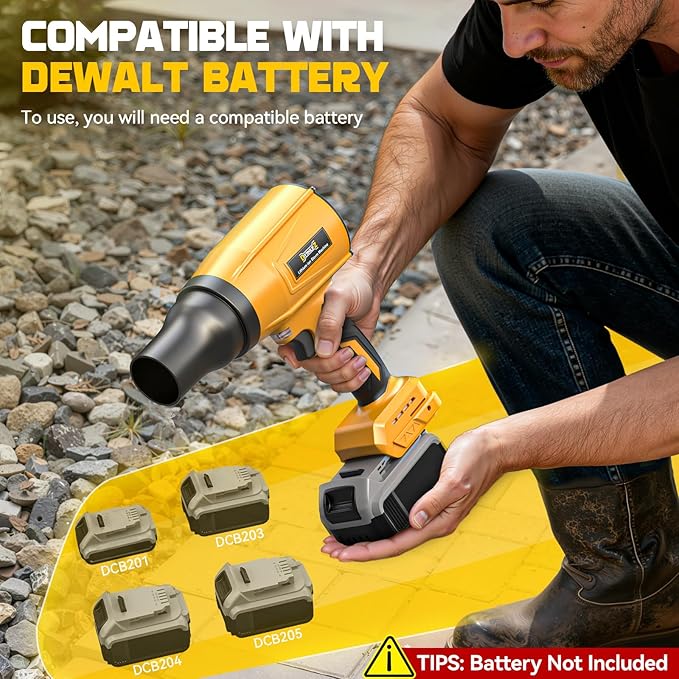DIYtoolifz Cordless Leaf Blower Compatible with Dewalt 20V (Tool Only), 800,000RPM Brushless Motor, Adjustable Speed, Lightweight Portable Electric Blower for Car, Patio, Garden (Without Battery)