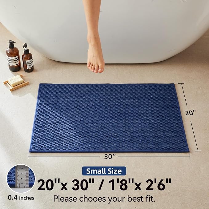 Triohero Bathroom Rugs Non Slip Washable, Super Absorbent Thin Bath Mat Small Quick Dry Low Pile Bathroom Rug, Navy Blue 20"x30"