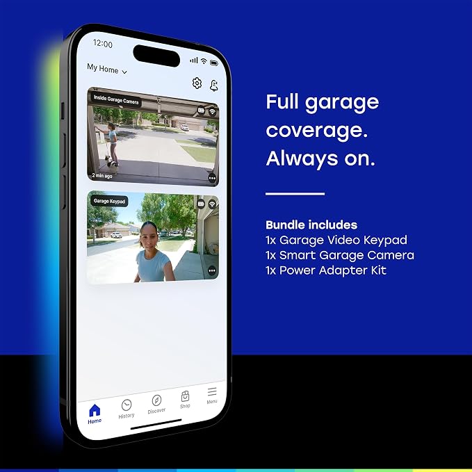 myQ Smart Garage Starter Kit: Garage Door Video Keypad + Wired Power Adapter Kit + Wi-Fi Plug-in 2K Camera, Custom PIN Codes, Wide-Angle Lens, Night Vision, 2-Way Audio, Motion Alerts and App Control