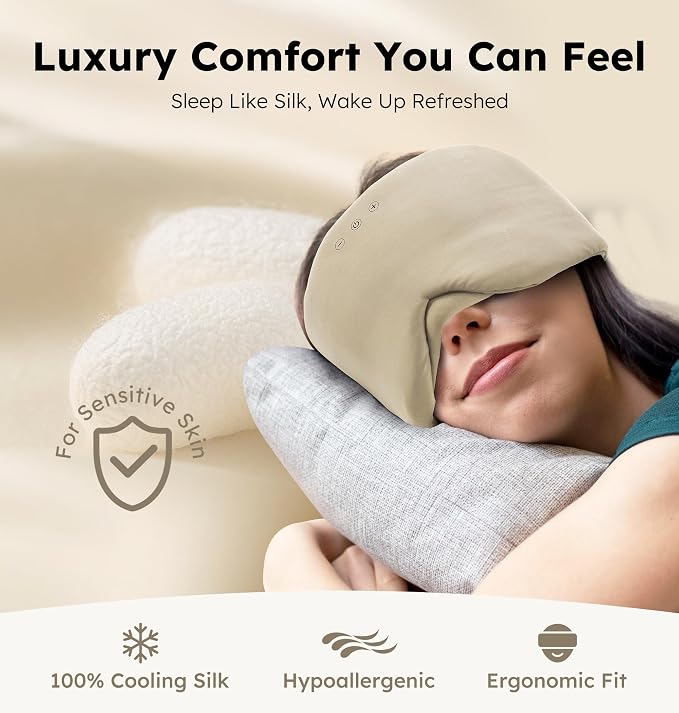 Luxury Bluetooth 5.4 Sleep Mask for Adults - Ice Fiber Cooling & HD Sound, 100% Light Blocking Adjustable Eye Cover for Travel & Side Sleepers - Soft Sleep Headphones with 10H Playtime