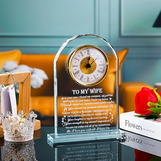 Gifts for Wife from Husband, Crystal Plaque with Light Base, Wedding Anniversary Romantic to My Wife Gift for Women Her Birthday Christmas Valentine's Mother's Day Presents Keepsakes Decor
