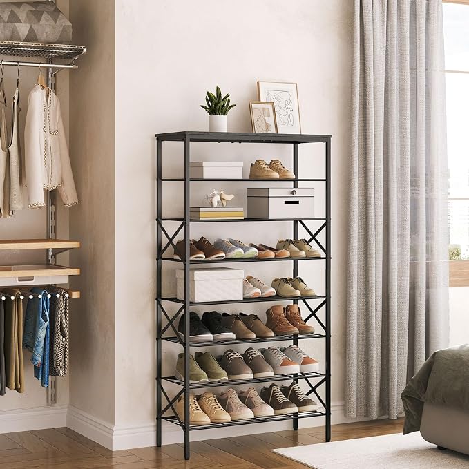 YATINEY 8 Tier Shoe Rack, Large Capacity Shoe Storage Organizer Holds 32 Pairs, Sturdy and Stable, for Entryway, Hallway, Closet, Dorm Room, Charcoal and Black SS08BC