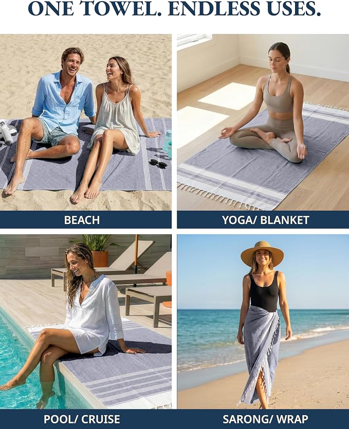 LANE LINEN 4 Pack Beach Towels, Oversized, Pre-Washed, Quick Dry - Multi | Sand Free, Lightweight & Absorbent Travel Towels - Extra Large Pool/Bath Towel - Vacation Essential, Machine Washable, Soft