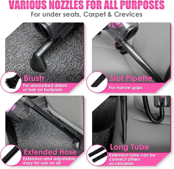 17pcs Car Cleaning Kit, Pink Car Interior Detailing Kit with High Power Handheld Vacuum, Detailing Brush Set, Windshield Cleaner, Cleaning Gel, Complete Auto Accessories for Women Gift