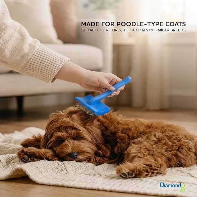 Diamondg Pet Slicker Brush for Dogs & Cats – Professional Grooming Brush for Shedding, Detangling & Coat Maintenance, Gentle Fine Wire Pins, Ergonomic Handle, Blue