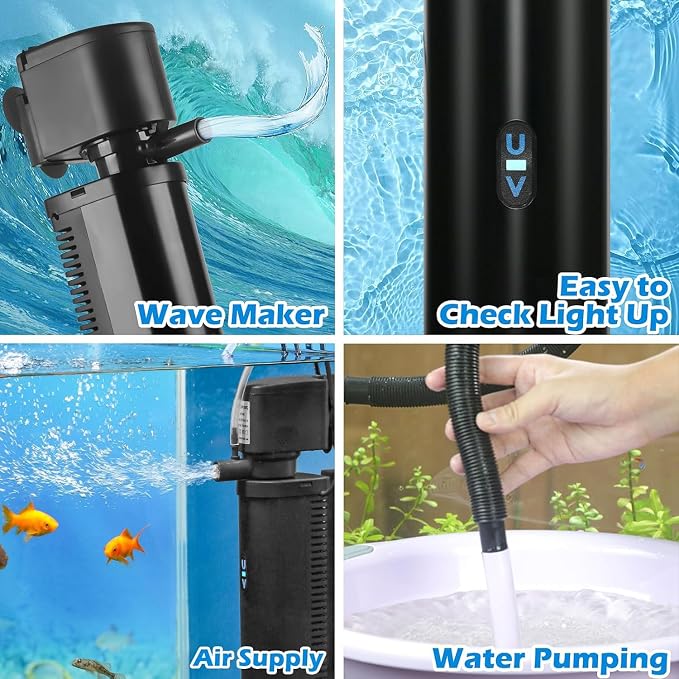 TARARIUM U-V Aquarium Filter for 80-200Gal Tank,Most Powerful in the Series | Bio Sponge+U-V Internal Filter, Green Killing, Internal Filter, Aeration, Deodorization, Saltwater Freshwater Clear, 608GPH