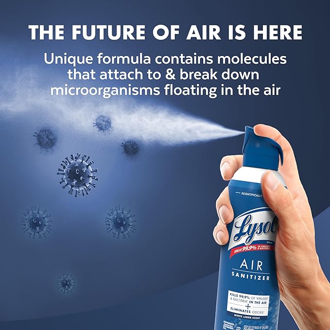 Lysol Air Sanitizer Spray with Bacterial Odor Eliminator for Home & Office, Sanitizing Air Spray, Air Freshener Alternative, White Linen Scent, 10 oz (Pack of 3)