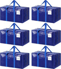 6 Pack Extra Heavy Duty Large Moving Bags with Strong Zipper, Blue | Comfortable Handles, Sturdy & Durable Clothes Storage Bags Totes Bins, Blue Packing Moving Boxes for College Supplies