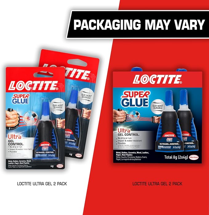 Loctite Super Glue Ultra Gel Control, Clear, 0.14 fl oz Bottle, 2 Pack - Superglue for Plastic, Wood, Metal, Crafts & Repair, Cyanoacrylate Adhesive Instant Glue, Quick Dry