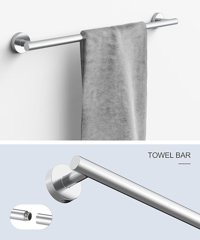 5 Pcs Chrome Bathroom Hardware Accessories Set, HOMEMYSTIQUE SUS304 Stainless Steel Towel Rack and Toilet Paper Holder Set, 26 Inch Towel Bar Set Wall Mounted