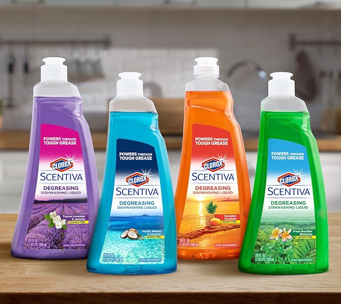 Clorox Scentiva Dish Soap | Great Smelling Dishwashing Liquid Cuts Through Grease FAST | Quick Rinsing Formula Washes Away Germs | A Powerful Clean You Can Trust, Tuscan Lavender & Jasmine, 26 oz