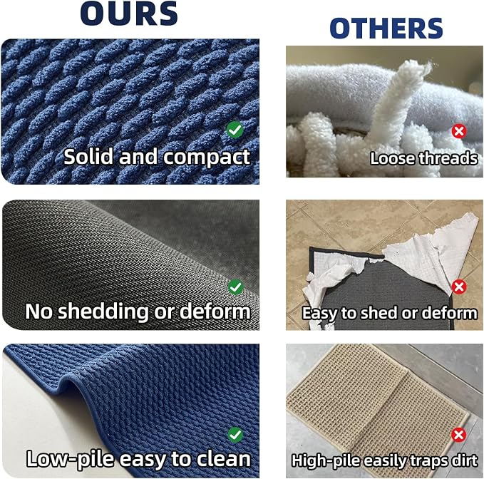TYUU Bathroom Runner Rug, Long Bath Mat Washable Thin Quick Dry Low Pile Bathroom Runner Rugs 24 x 60 Non Slip, Navy Blue 24"x60"
