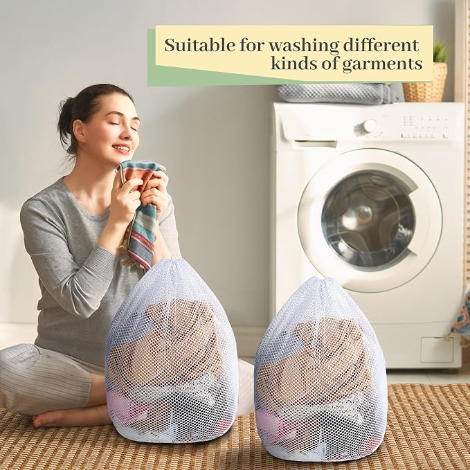 40 Pcs Mesh Laundry Bags Bulk with Drawstring 20 x 24'' White Heavy Duty Mesh Bag Machine Washable Sturdy Large Net Laundry Wash Bag for Dormitory College Apartment Travelling Camping