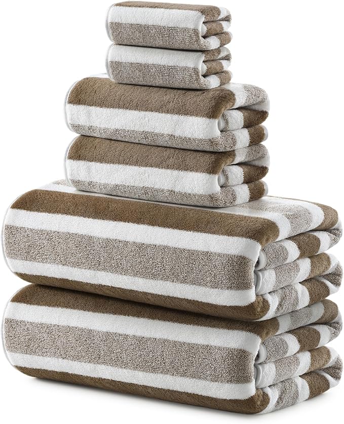 REDKISS 6-Piece Microfiber Bath Towel Set, Ultra Soft, Highly Absorbent & Quick Dry, 35x70 Inch Oversized, Brown Towels for Bathroom, Spa, Gym, 2 Bath 2 Hand 2 Washcloths