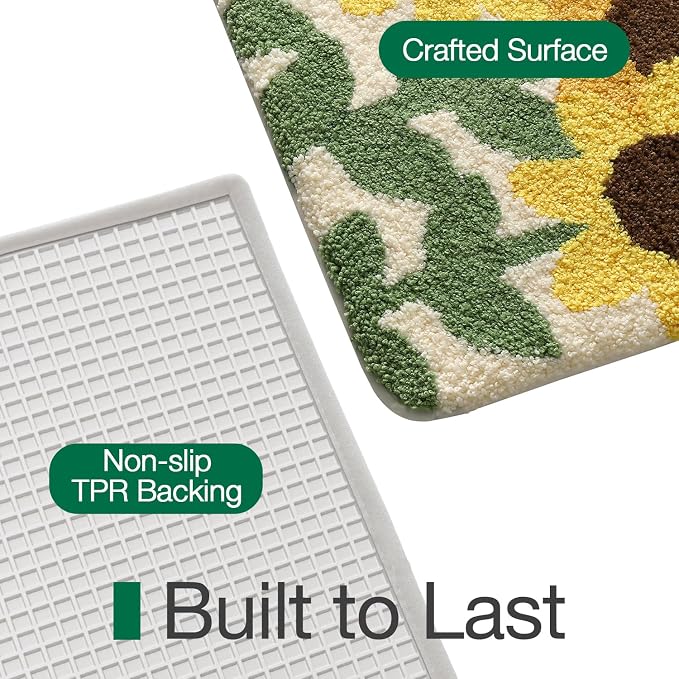 LUMI Bathroom Rug 24x36, Soft Absorbent Microfiber Bath Mats, Non-Slip Machine Wash Bath Mats for Bathroom, Shower and Bathtub Floor, Sunflower