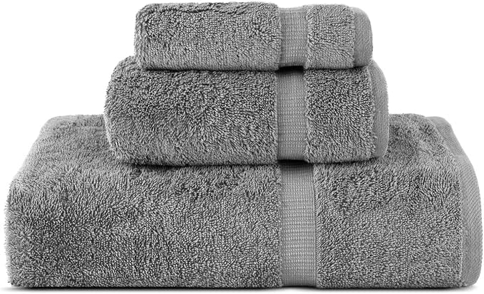 Chakir Turkish Linens Personalized 3 Piece Towel Set, 100% Cotton Luxury Turkish Towels for Bathroom, Soft Absorbent Towel Set with Bath Towel Hand Towel and Washcloth, Gray