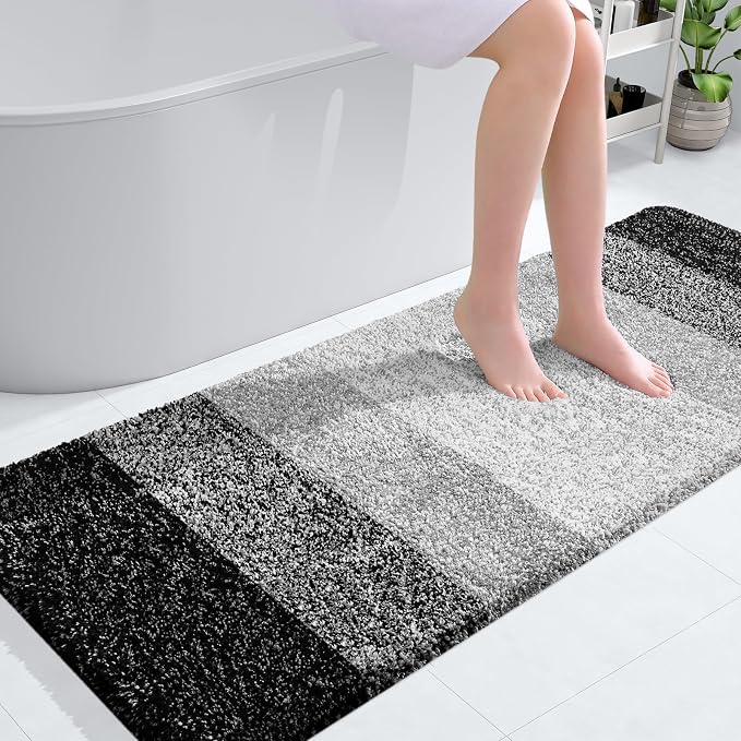 OLANLY Large Bathroom Rugs Mat 54x24, Extra Soft Absorbent Microfiber Bath Rugs, Rubber Backing, Quick Dry, Machine Washable Bath Mats for Bathroom Floor, Tub and Shower, Home Decor Accessories, Black