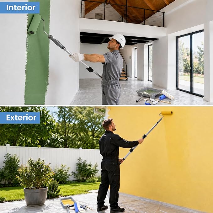 VOOMEY Professional Paint Roller Kit with Telescopic Extension Pole (44-89cm) 23cm, Polyester Paint Roller for Walls, 10cm Sponge Roller for Edges & Corners, Brush Set for Ceiling, DIY Home Renovation