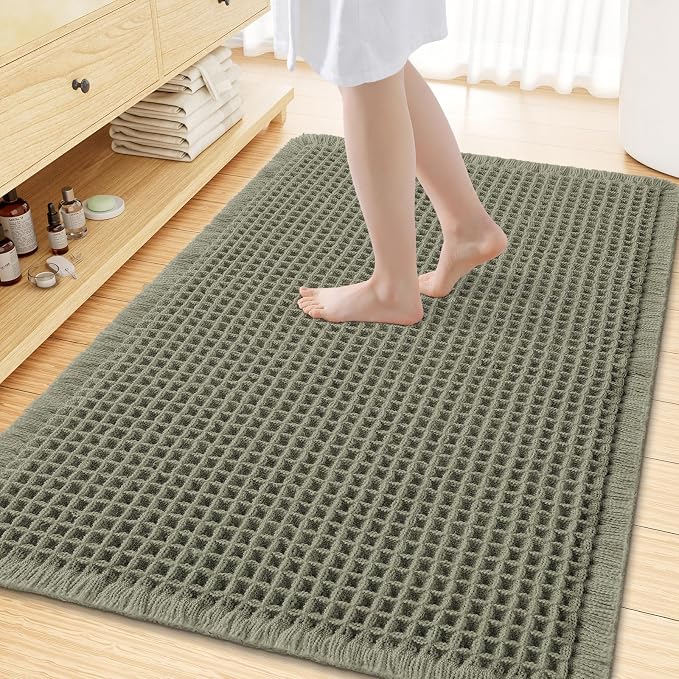 Smiry Waffle Bath Mat 59x35, Extra Soft Absorbent Bathroom Rugs, Non Slip Machine Washable Quick Dry Bath Rugs for Bathroom Floor, Tub, Shower, Home Decor Accessories, Green
