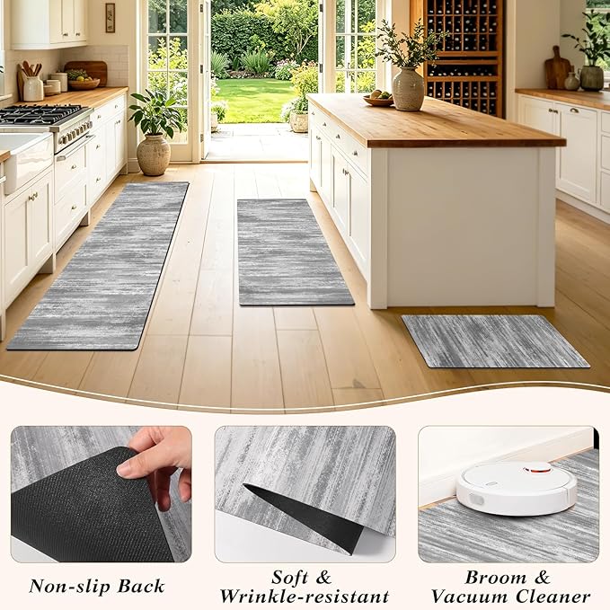 XLHOMO Kitchen Rugs Sets of 3, Non Slip Washable Kitchen Mats for Floor, Cushioned Anti-Fatigue Comfort Kitchen Mat, Rubber Backing Abstract Kitchen Floor Mat for Laundry, Desk, Sink, Office