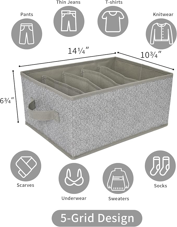 GRANNY SAYS Pants Jeans Organizer for Closet, Wardrobe Clothes Organizer, Clothes Drawer Organizers, Clothing Storage for Tshirts, Pants, Sweaters, Gray, 4-Pack