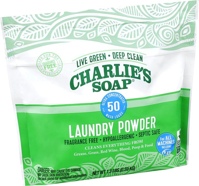 Charlie's Soap Unscented Laundry Powder, 300 Loads | Concentrated Detergent for Standard & HE Washers (Six 50-load Bags, 300 Total Loads)