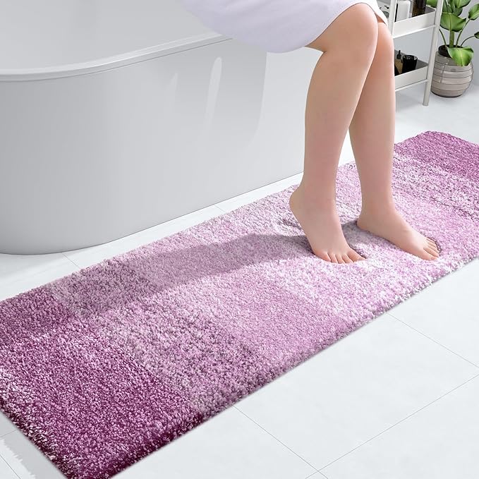 OLANLY Bathroom Runner Rugs Mat 59x17, Extra Soft Absorbent Microfiber Bath Rugs, Rubber Backing, Quick Dry, Long Bath Mats for Bathroom, Tub and Shower, Home Decor Accessories, Pinkish-Purple