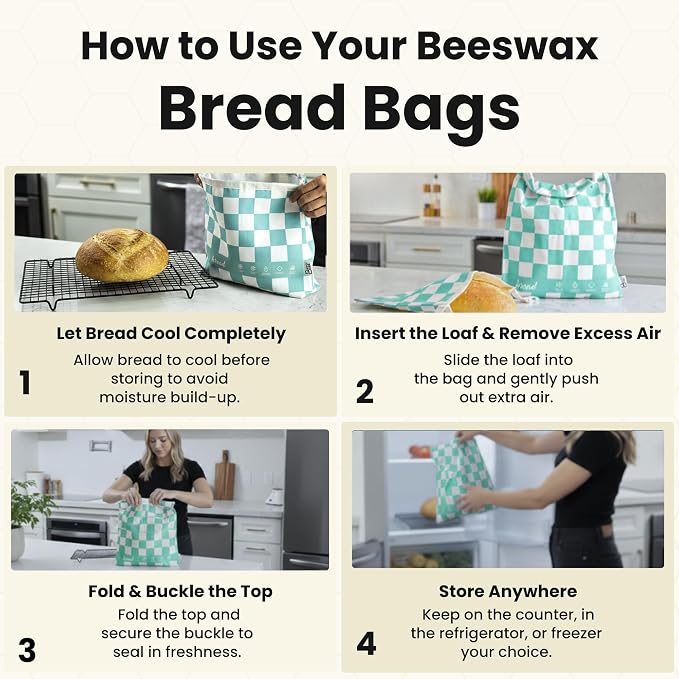 3-Pack Premium Reusable Beeswax Bread Bags for sourdough (XL, M, S) | 100% Organic Cotton, Secure Lock Closure, Freezer-Safe, Bread Storage, Breathable & Freshness Support, Eco-Friendly Bread Bag