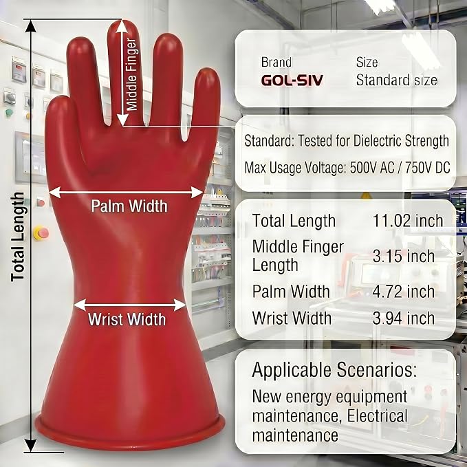 Class 00 Insulated Electrical Gloves - 2.5KV Tested for Max 500V AC Use - Low Voltage Safety Gloves for EV Hybrid Car Repair, HVAC & Electrician Work - Red Natural Latex (Universal Fit)