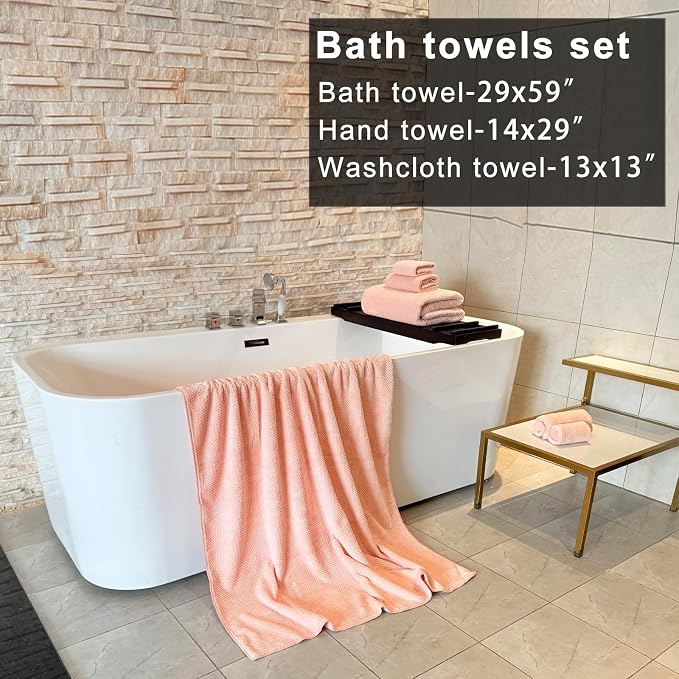 YTYC 39x78 Bath Sheets Set,Towels for Bathroom,Pink,6-Pieces | 2 Extra Large Bath Towels, 2 Hand Towels, 2 Washcloths, Super Soft,Highly absorbent,Hanging Loop,80% Polyester