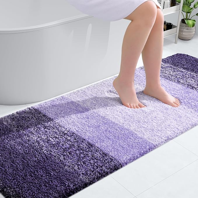 OLANLY Bathroom Runner Rugs Mat 70x24, Extra Soft Absorbent Microfiber Bath Rugs, Rubber Backing, Quick Dry, Washable Long Bath Mats for Bathroom Floor, Tub and Shower, Home Decor Accessories, Violet