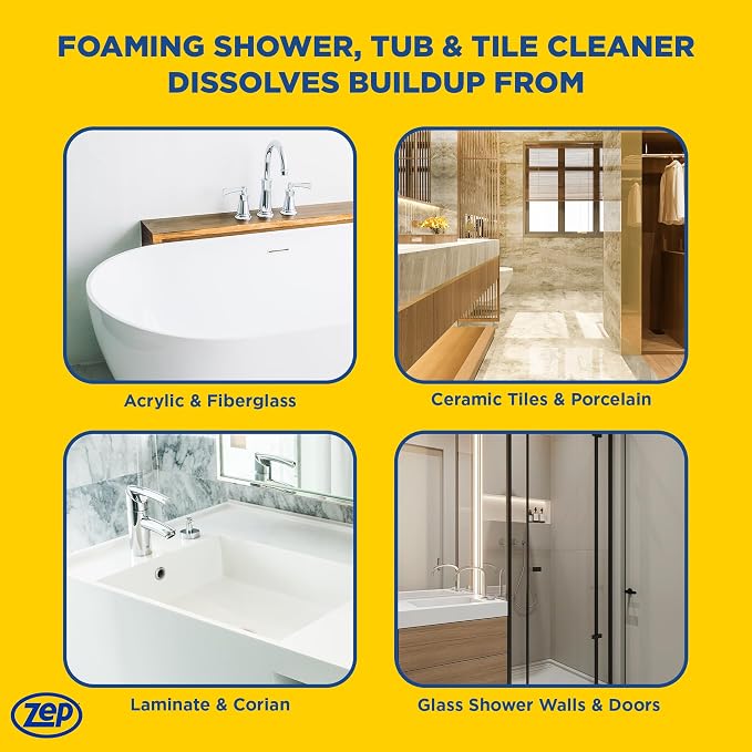 Zep Foaming Shower Tub and Tile Cleaner - 32 oz (Case of 12) ZUPFTT32 - No Scrub Formula, Breaks up Tough Buildup on Contact